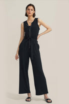 Sleeveless V-Neck Zipper Up Jumpsuits - Cherfly