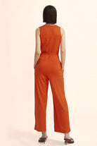 Sleeveless V-Neck Zipper Up Jumpsuits - Cherfly