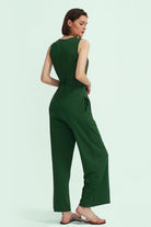 Sleeveless V-Neck Zipper Up Jumpsuits - Cherfly