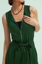 Sleeveless V-Neck Zipper Up Jumpsuits - Cherfly