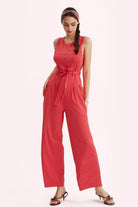 Sleeveless V-Neck Zipper Up Jumpsuits - Cherfly