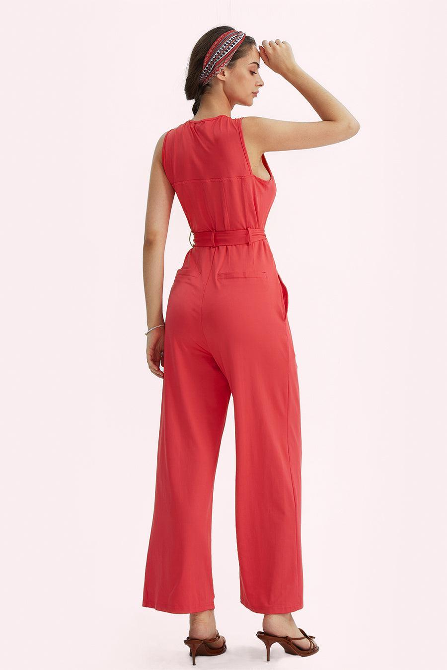 Sleeveless V-Neck Zipper Up Jumpsuits - Cherfly