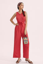 Sleeveless V-Neck Zipper Up Jumpsuits - Cherfly