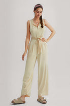 Sleeveless V-Neck Zipper Up Jumpsuits - Cherfly