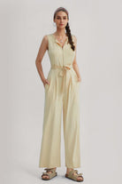 Sleeveless V-Neck Zipper Up Jumpsuits - Cherfly