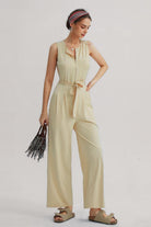 Sleeveless V-Neck Zipper Up Jumpsuits - Cherfly