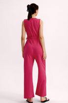 Crew Neck Sleeveless Belted Jumpsuits - Cherfly