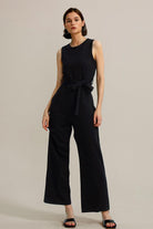 Crew Neck Sleeveless Belted Jumpsuits - Cherfly