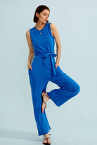 Crew Neck Sleeveless Belted Jumpsuits - Cherfly