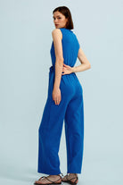 Crew Neck Sleeveless Belted Jumpsuits - Cherfly