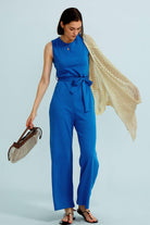 Crew Neck Sleeveless Belted Jumpsuits - Cherfly