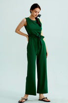 Crew Neck Sleeveless Belted Jumpsuits - Cherfly