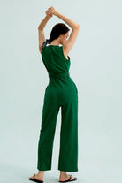 Crew Neck Sleeveless Belted Jumpsuits - Cherfly