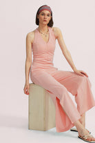 V-Neck Halter Side-Slit Pants Jumpsuits - Cherfly