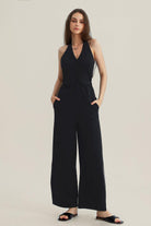 V-Neck Halter Side-Slit Pants Jumpsuits - Cherfly