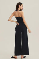 V-Neck Halter Side-Slit Pants Jumpsuits - Cherfly