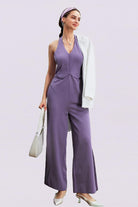 V-Neck Halter Side-Slit Pants Jumpsuits - Cherfly