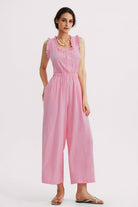 Ruffle Neckline Backstrap Jumpsuits - Cherfly