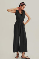 Ruffle Neckline Backstrap Jumpsuits - Cherfly