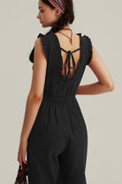 Ruffle Neckline Backstrap Jumpsuits - Cherfly