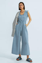 Ruffle Neckline Backstrap Jumpsuits - Cherfly