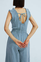 Ruffle Neckline Backstrap Jumpsuits - Cherfly