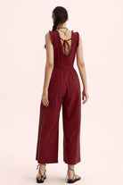 Ruffle Neckline Backstrap Jumpsuits - Cherfly