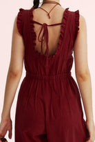 Ruffle Neckline Backstrap Jumpsuits - Cherfly